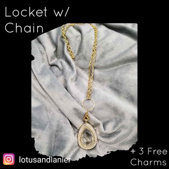 Floating Teardrop Locket w/Chain Plus 3 Random Charms - Picture 1 of 5